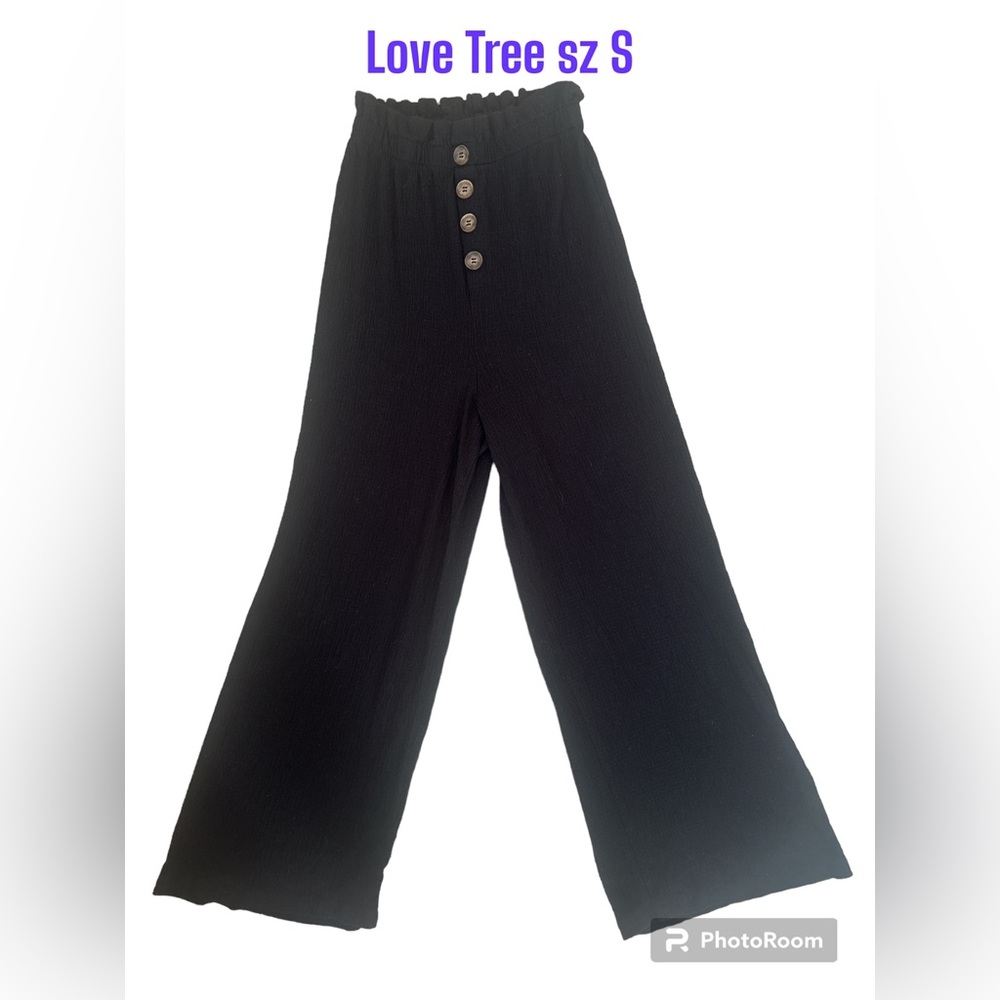 Black Flowy Pants High Waist Love Tree sz S Wide Leg Lounge Stretch Comfy GUC
